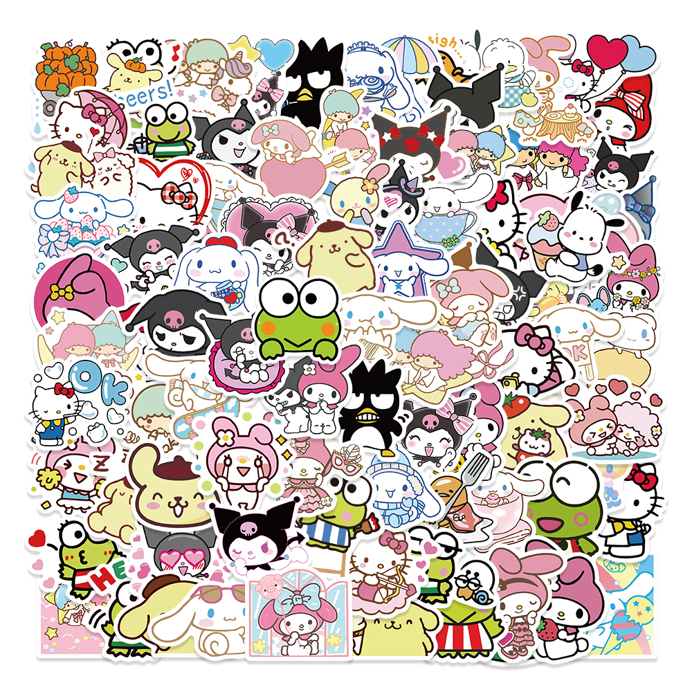 100pcs Mixed Cartoon Sanrio Stickers Cute Hello Kitty Cinnamoroll ...