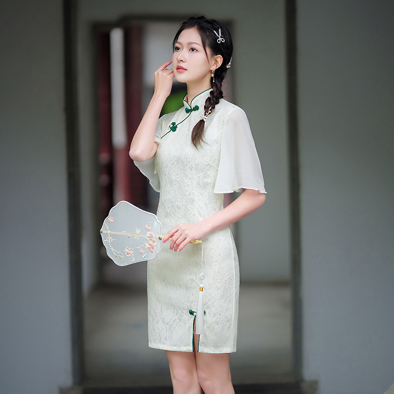 Factory supply High-Quality Chinese Women Silk Satin Short Sleeve Qipao  Plus Size Vintage Flower Cheongsam Maxi Dress Long Dress Midi Dress Year  Party Wedding Formal Evening Dinner Dresses Elegant Cheongsam Chinese Dress