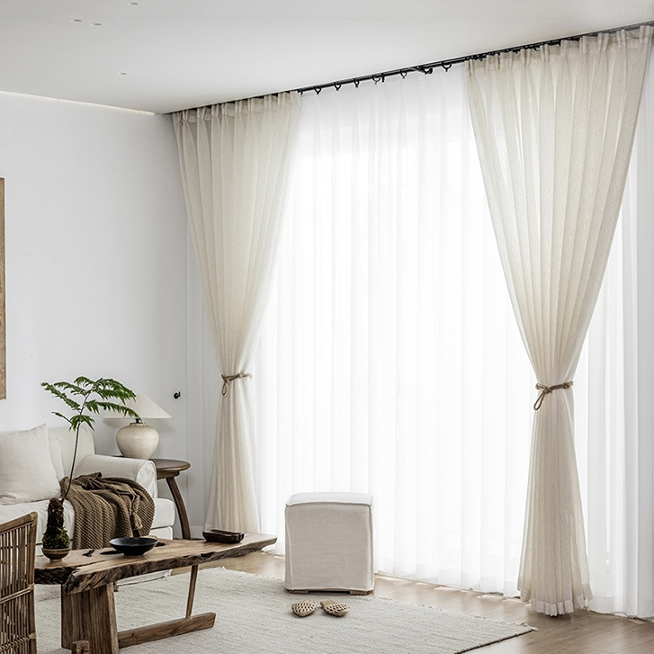 Mrtrees Japanese Style Beige Cotton Linen Tulle Curtains For Bedroom 