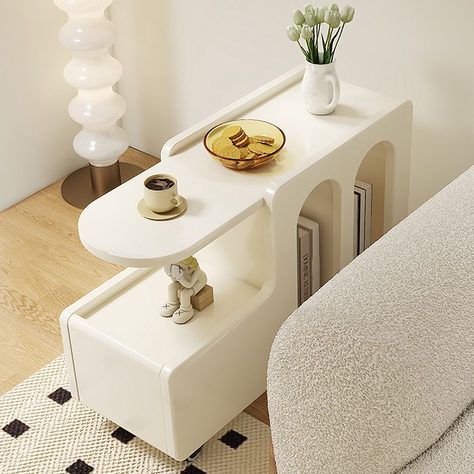 Sofa Side Cabinet Movable Side Table With Pulley Small Apartment Living ...