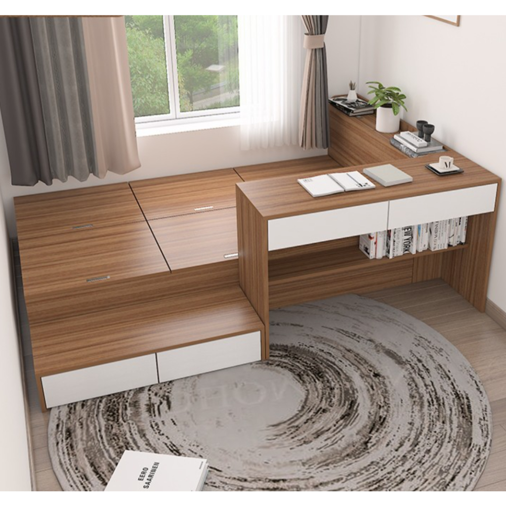 Bedroom Tatami Bed Desk Integrated Multi-functional Storage Cabinet ...