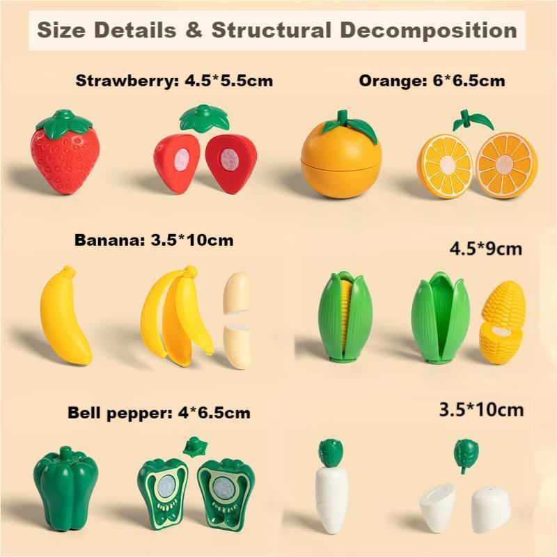 Children Pretend Toys Kitchen Fruits Vegetables Cutable Peelable/ Peeling & Cutting Food Toy Montessori Educational Toys for Toddler Simulation Fruit Cut Toys for Kids Vegetable Meat Kitchen Cutting T