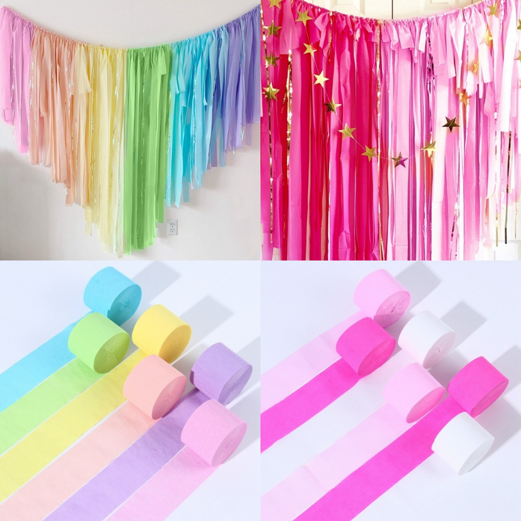 6pcs/Pack Crepe Paper Streamers Rolls Hanging Party Decorations Black