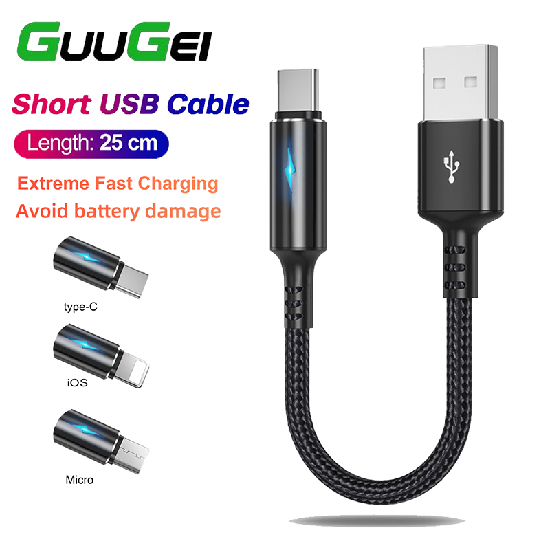 2.4A 25cm 50cm Charging Short USB Fast Charging Liquid Silicone Cable  Suitable For iPhone 14