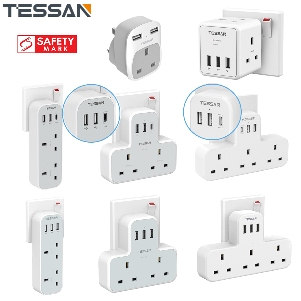 TESSAN Extension Socket Multi Plug USB C Charger with 1/2/3/4AC Outlet ...