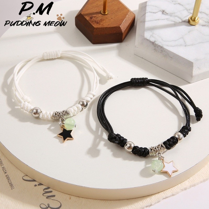 【Pudding Meow】 2 PCS Glowing Couple Bracelets Adjustable Korean Bracelets Best friends Bracelet Fashion Accessories