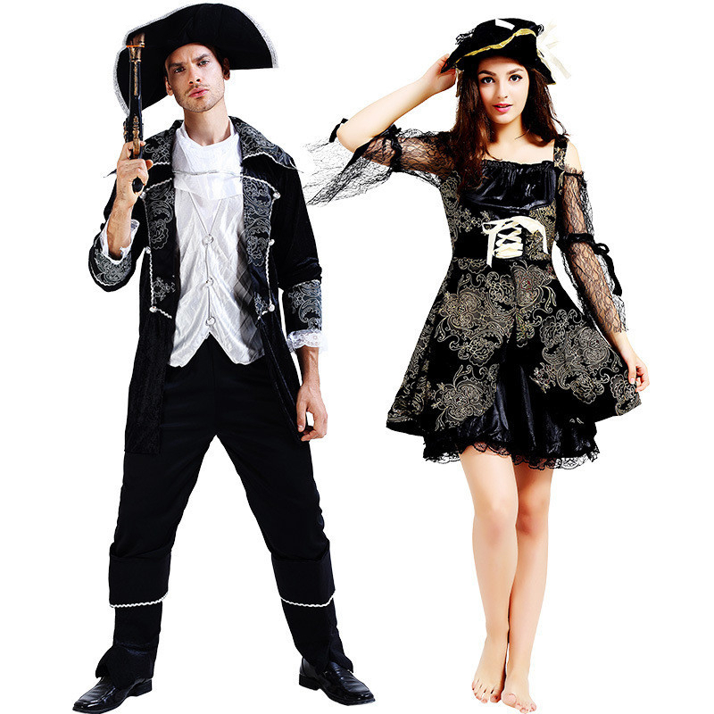Pirates of the Caribbean Black Lace Dress Adult Halloween Cosplay Costume  Men Women Game Clothing Carnival Party American Pirate | Shopee Singapore
