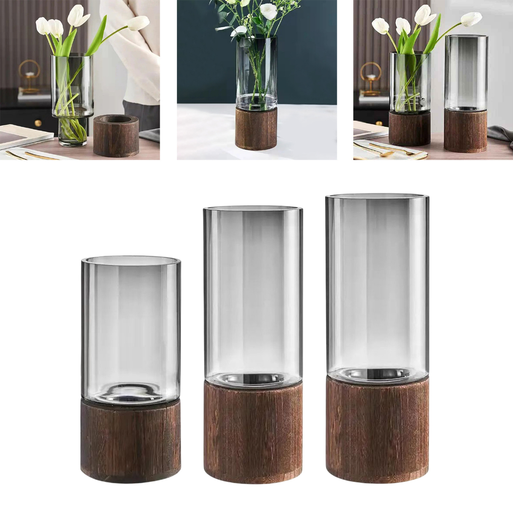 [Ahagexa] Flower Vase, Glass Vase with Wooden Base, Tall Vases for ...