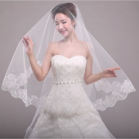 Short Lace Veil Bridal Veil 1.5 meters One Layer for Wedding Dress
