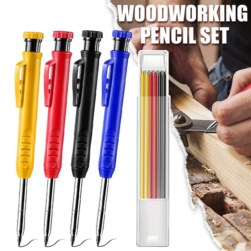Solid Carpenter Pencil Set Woodworking Tools Mechanical Pencil 3 Colors ...