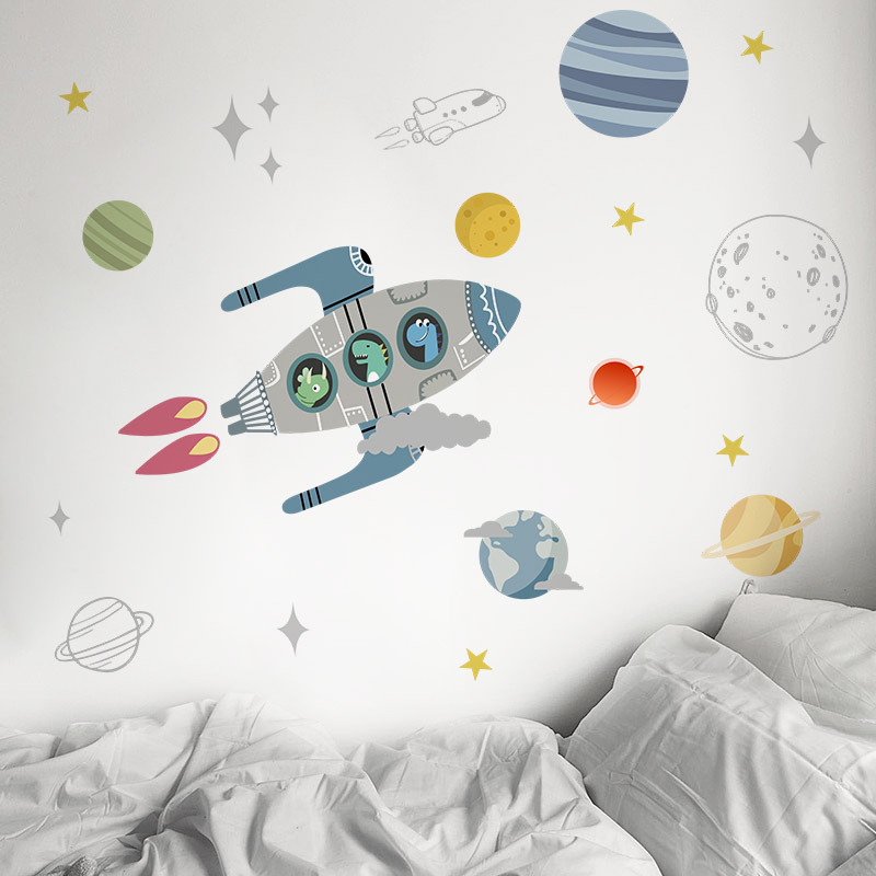 Cartoon Space Rocket Wall Stickers for Kids rooms Nursery Wall Decor ...