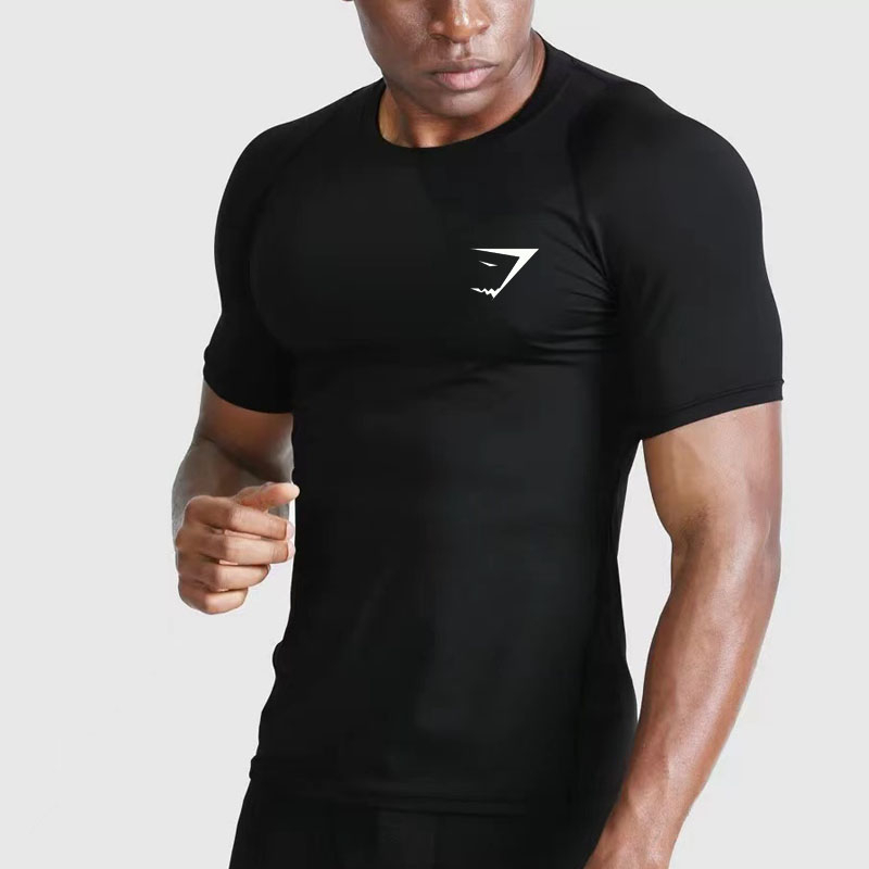 Men's Sport Top Compression Shirt Black Gym T-Shirt Workout Short