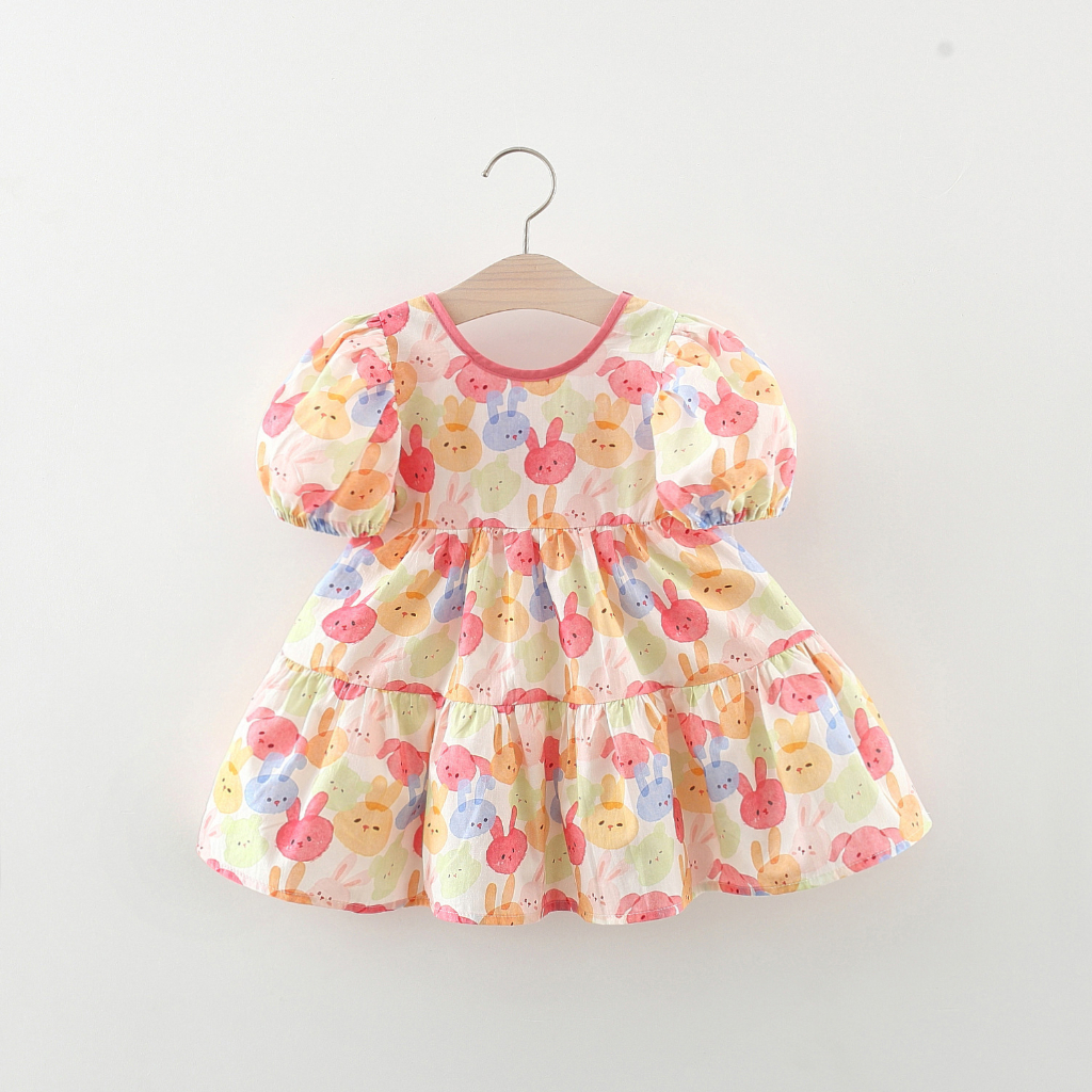 Cartoon Cute Little Rabbit Baby Girl Dress Summer New Bubble Short-Sleeved Baby  Dress Sweet Fashion Cotton Girls Children'S Clothing (0-3 Years)