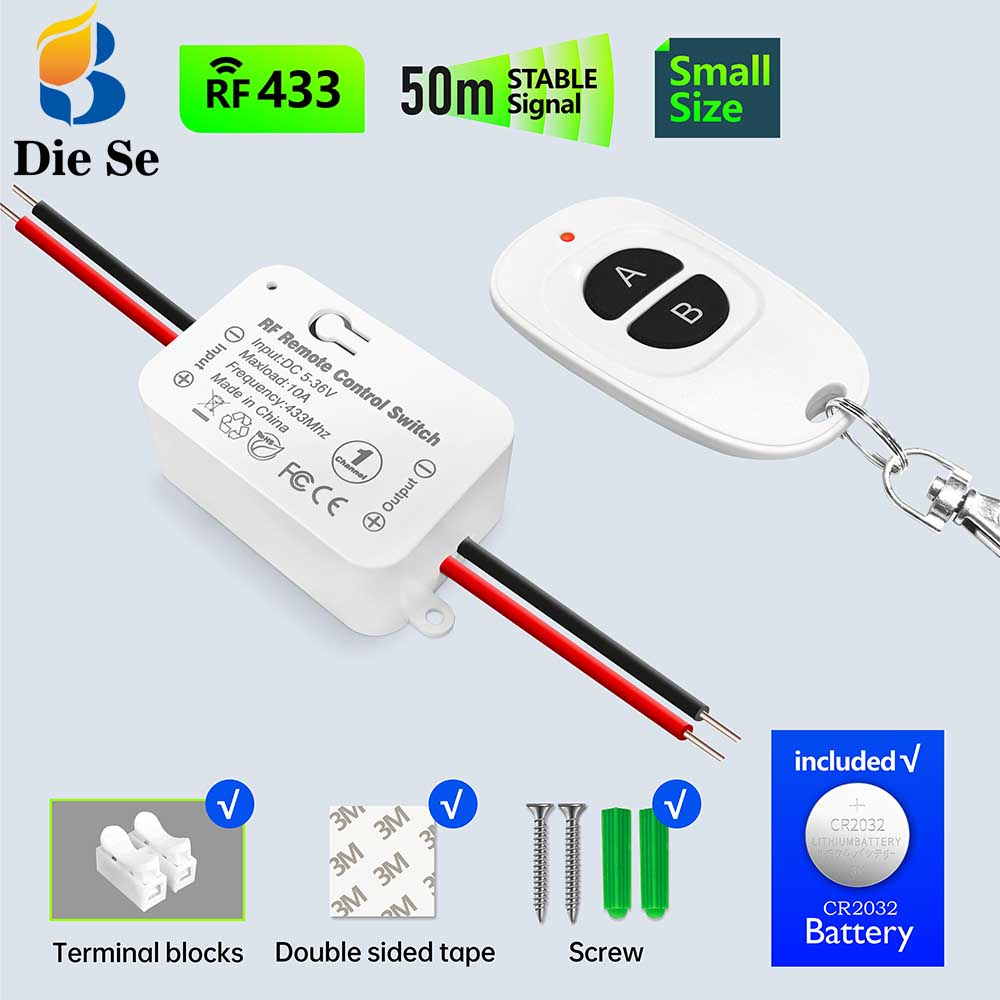 433Mhz Wireless Remote Control Switch 10A DC 6V 12V 24V 30V 36V Mini RF ...