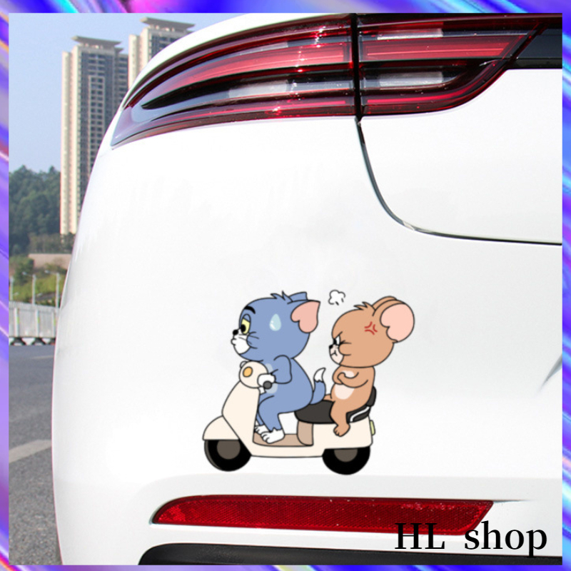 HL Cute Sticker Cat and Mouse Car Decoration Sticker Cat Personalized Motorcycle Sticker Tom Motorcycle Sticker Cartoon Sticker Car Scratches Decoration Sticker