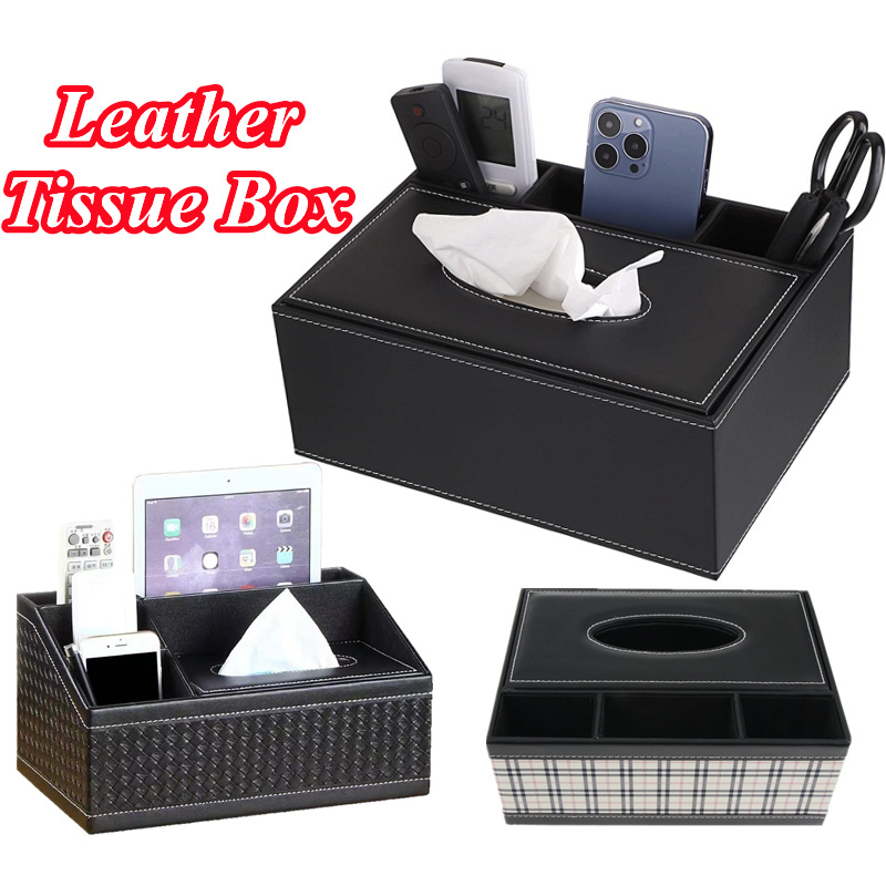 PU Leather Tissue Box Cover Desk Makeup Cosmetic Organizer Remote ...