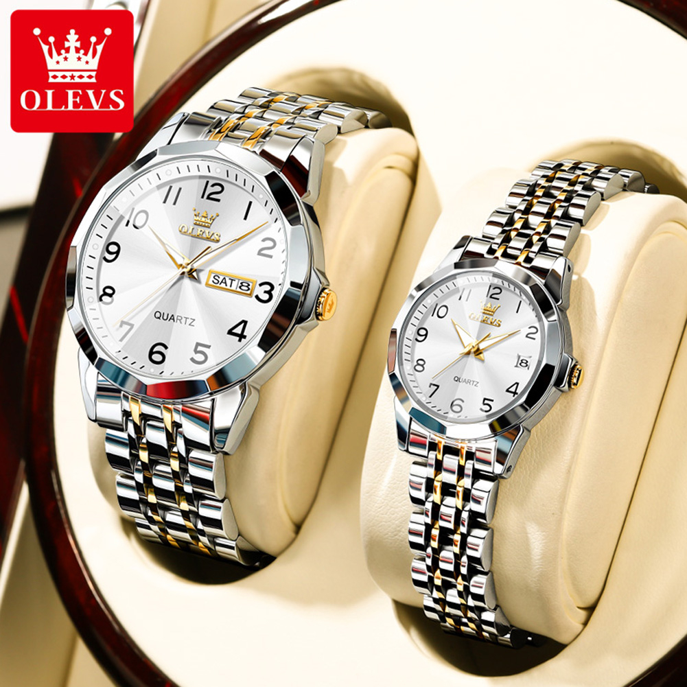 OLEVS Original Waterproof Stainless Steel Strap Quartz Analog Watch for Couples Business Luminous Calendar Fashion Digital Man Woman Watches Shopee Singapore