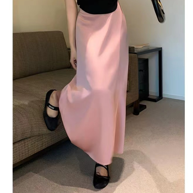Women High Waist Casual Korean Style All-match Ladies Elegant A-line Long Skirt