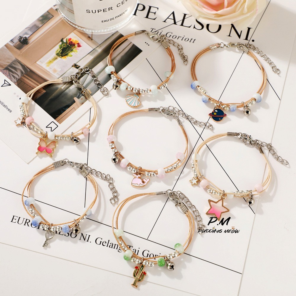 【Pudding Meow】 Korean Butterfly Pendant Bracelet Fashion Multilayer Bracelets Women Jewelry Accessories