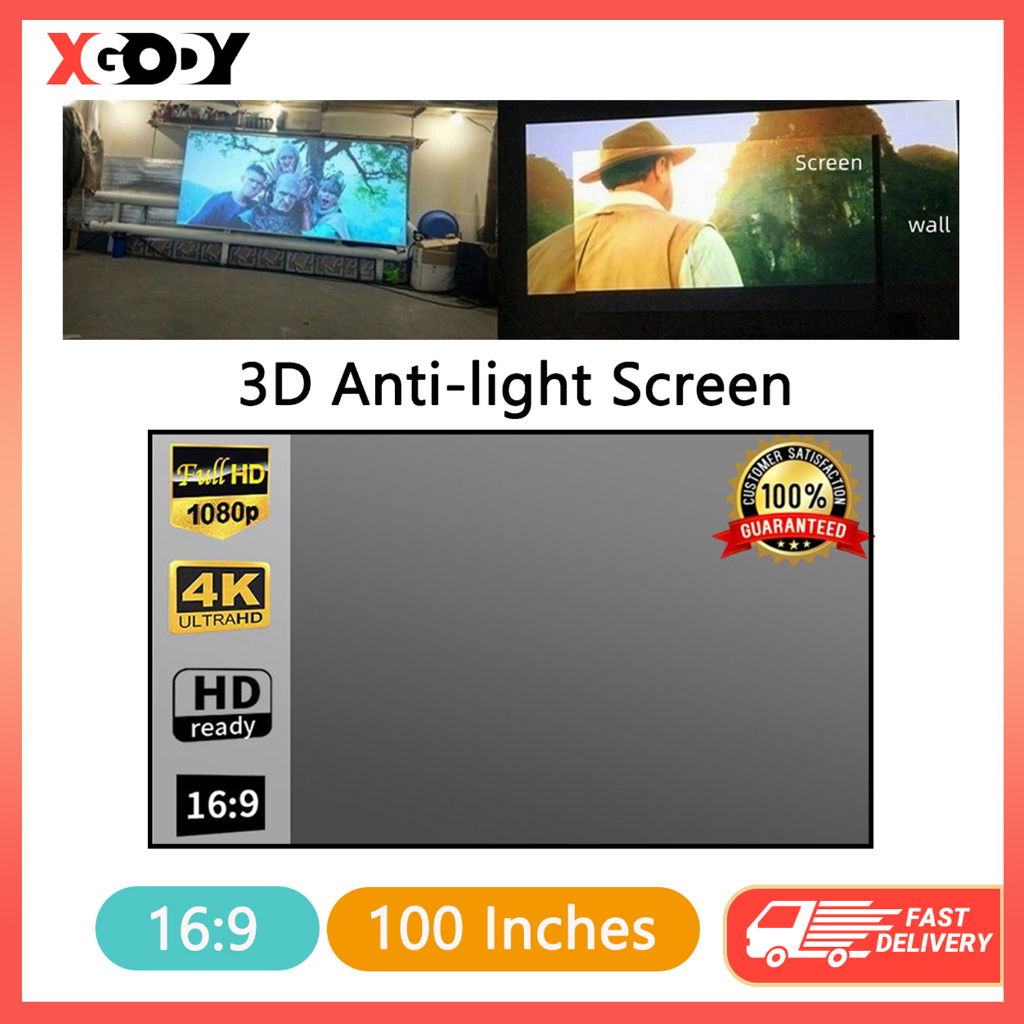 Anti-Light Projector Screen 16:9 Foldable Portable Projection Metal ...