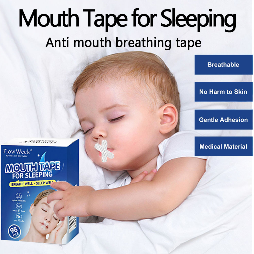 FlowWeek 98Pcs Mouth Tape for Sleeping Anti Drool Anti-Snoring Stickers for Adult Kids