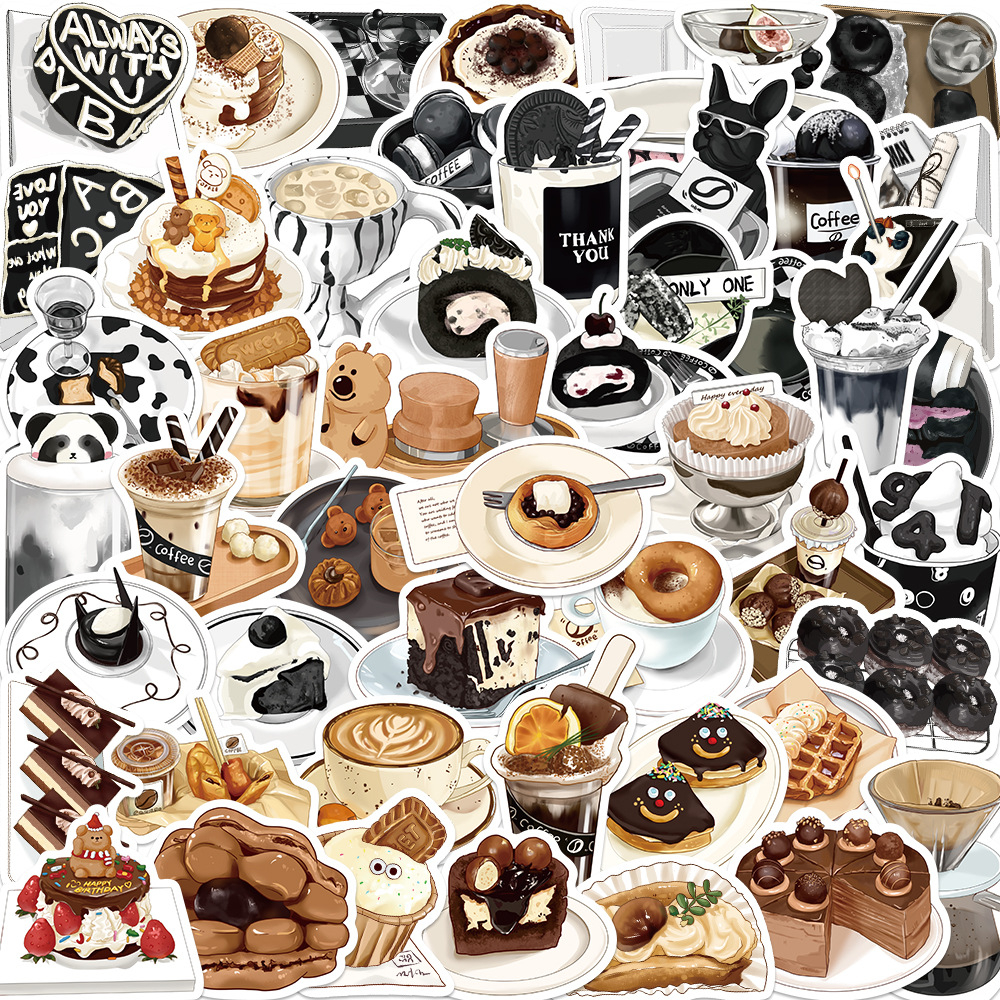 50PCS Cute Dessert Afternoon Tea Waterproof Stickers For Fridge Cup ...