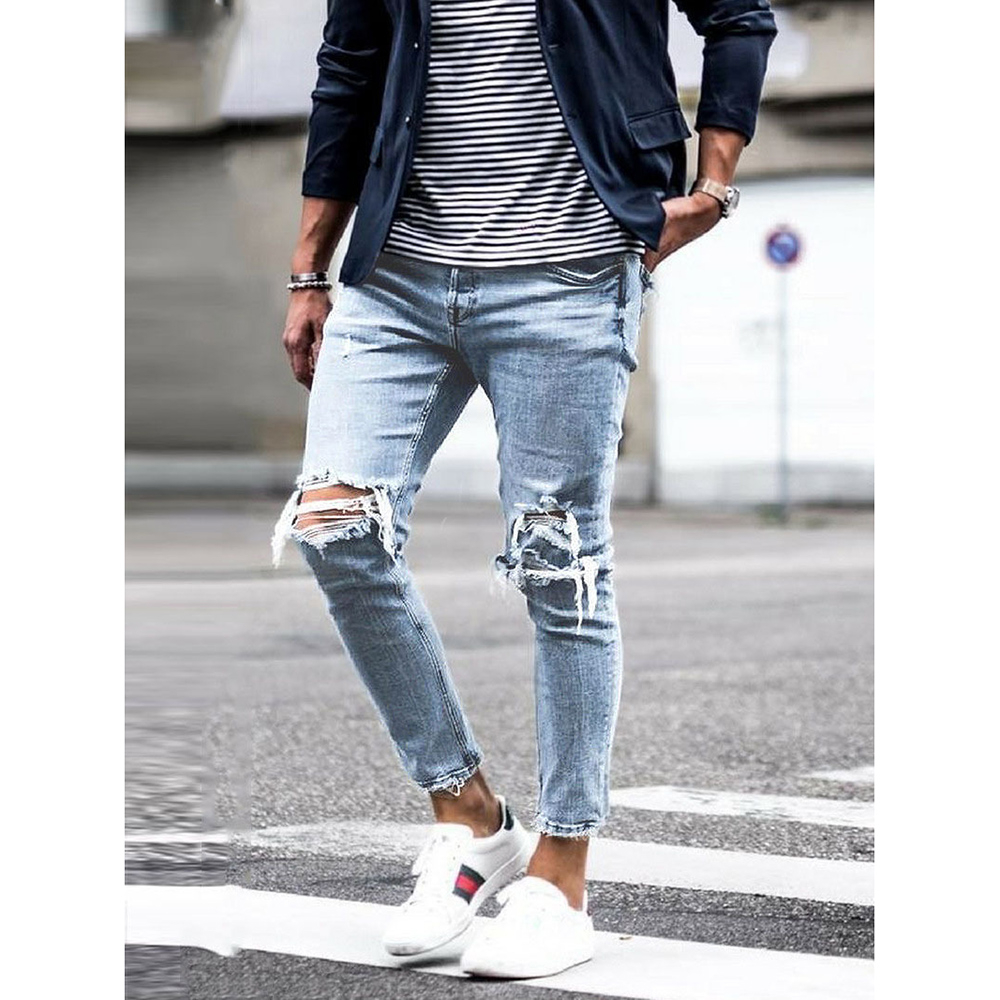 Men's Jeans Ripped Jeans Pants Slim Fit Jeans Frayed Pants Stretch