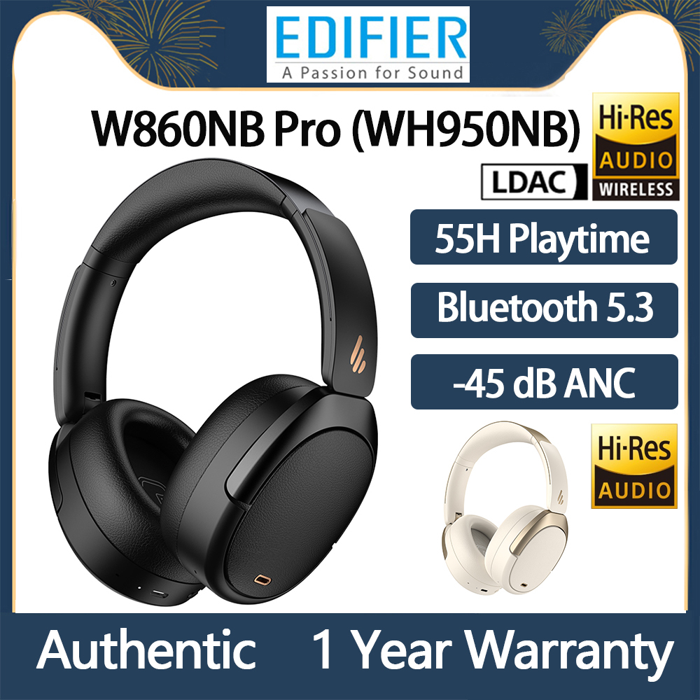 Edifier WH950NB -45dB Noise Cancellation Headphones - Bluetooth V5.3, Hi-Res Audio, LDAC, Edifier Connect