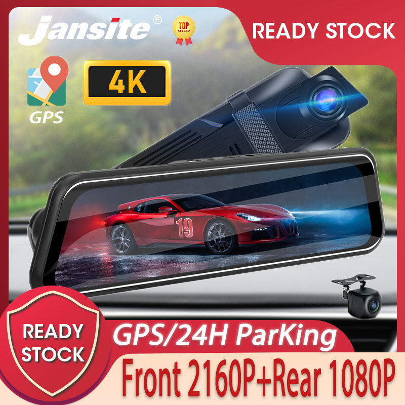 Jansite 10 inch Dash Cam 4K Touch Screen Streaming 1080P Dual Lens