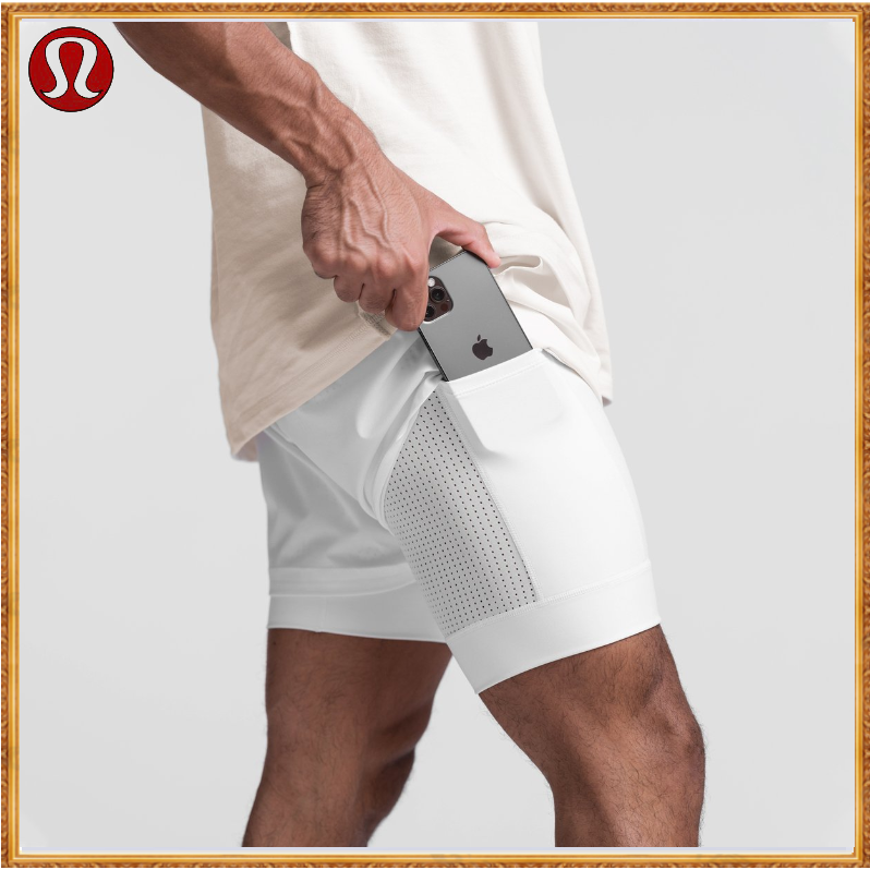 lululemons (Asian Size) Summer New Style Sports Shorts Outdoor Running Squat Breathable Double-Layer Quick-Drying Fitness Men FJ-DK-11