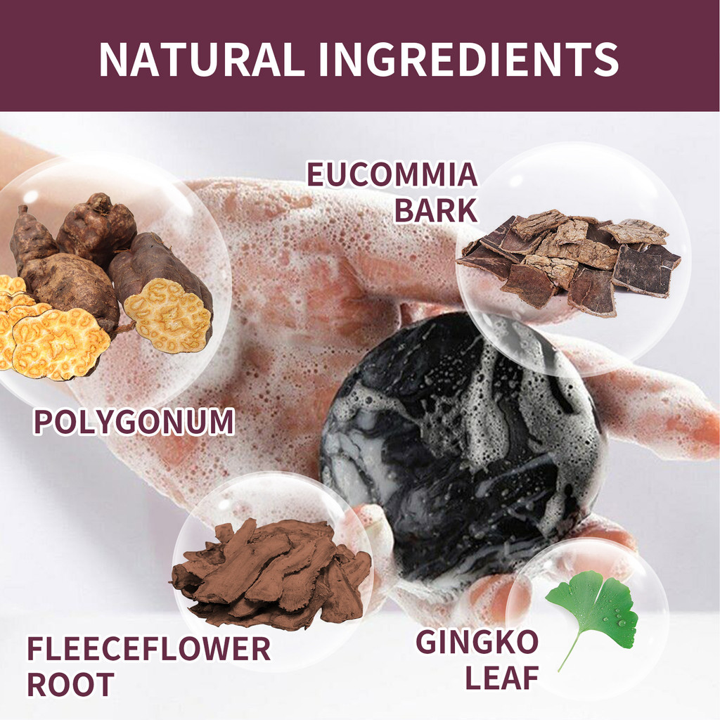 Product image 80G Polygonum Multiflorum Hair Shampoo Soap All natural restoration natural hair color black shiny hair strong nutritious hair root care White To Black Nourishing Hair Shampoo Soa- 3
