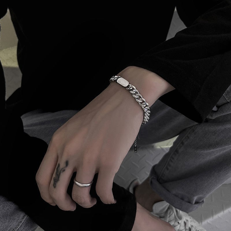 Titanium Steel Cuban Bracelet Men's Trendy ins Unique Design Simple Cool Style Jewelry