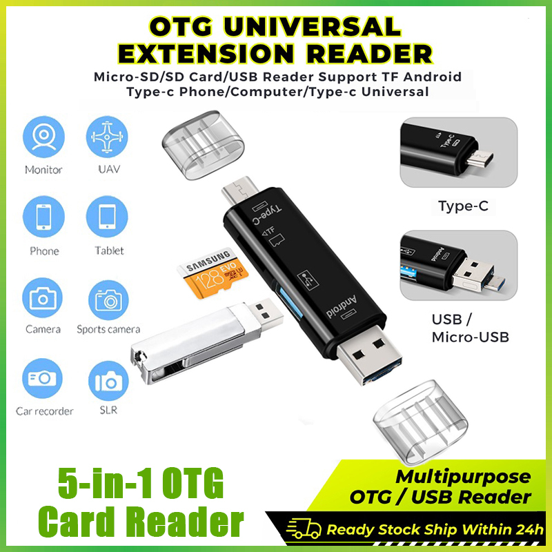 【Fast Delivery】5-IN-1 USB 3.0 OTG Micro USB Type C Card Reader SD ...