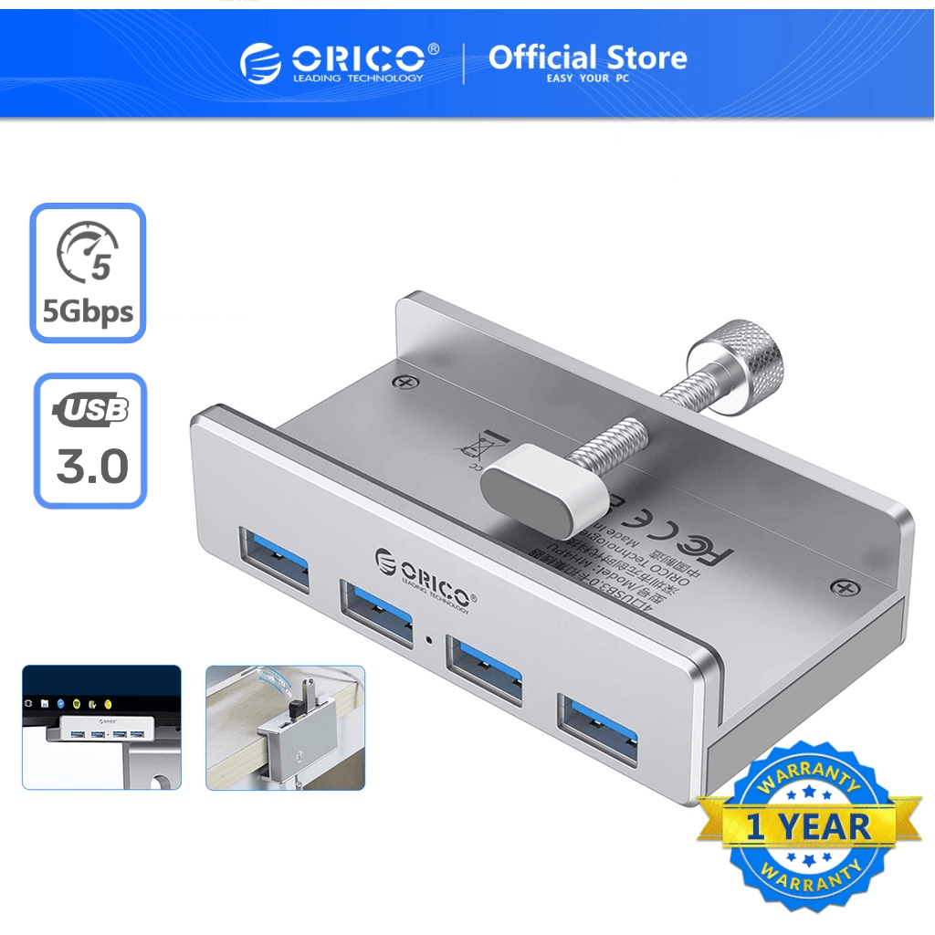 ORICO USB 3.0 Clamp Hub Aluminum 4-Port USB Hub 3.0 with Extra Power ...