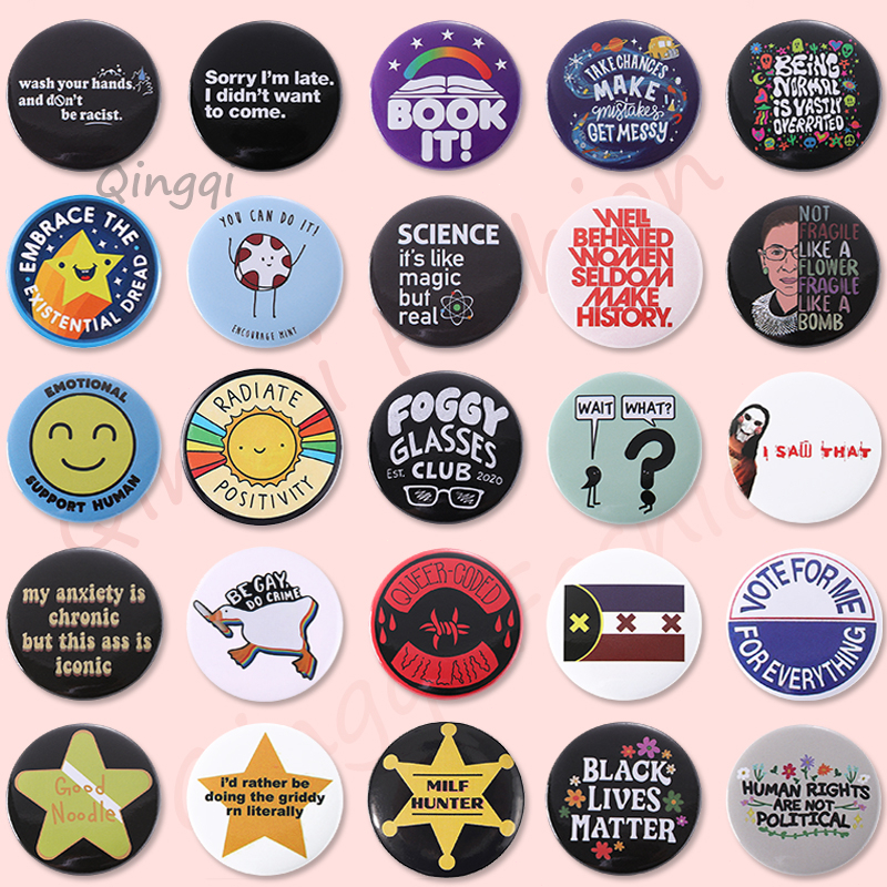 Creative Round Colorful Texts Tinplate Pins Buttons Star Letter Smiling ...