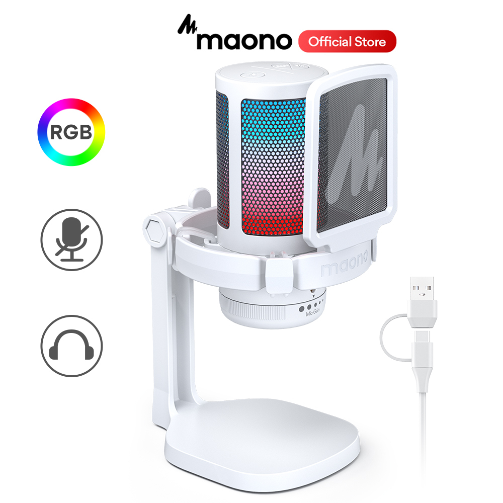 Maono DGM20 White RGB Gaming Microphone USB Condenser mic with Noise ...