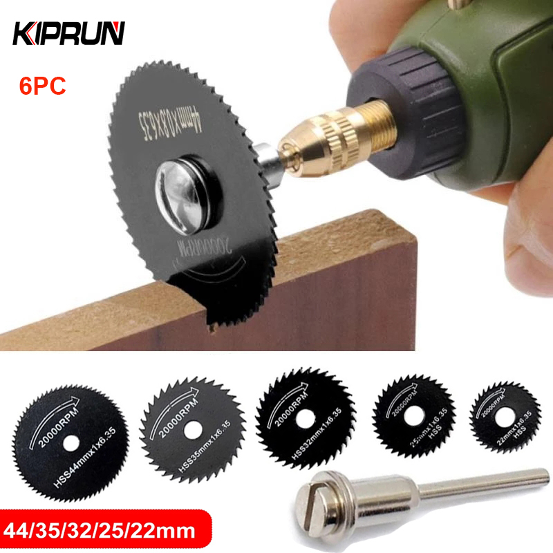 KIPRUN 6Pcs Mini HSS Circular Saw Blade Rotary Tool For Dremel Metal Cutter Power Tool Wood Cutting Discs Drill Mandrel Cutoff 22-44mm