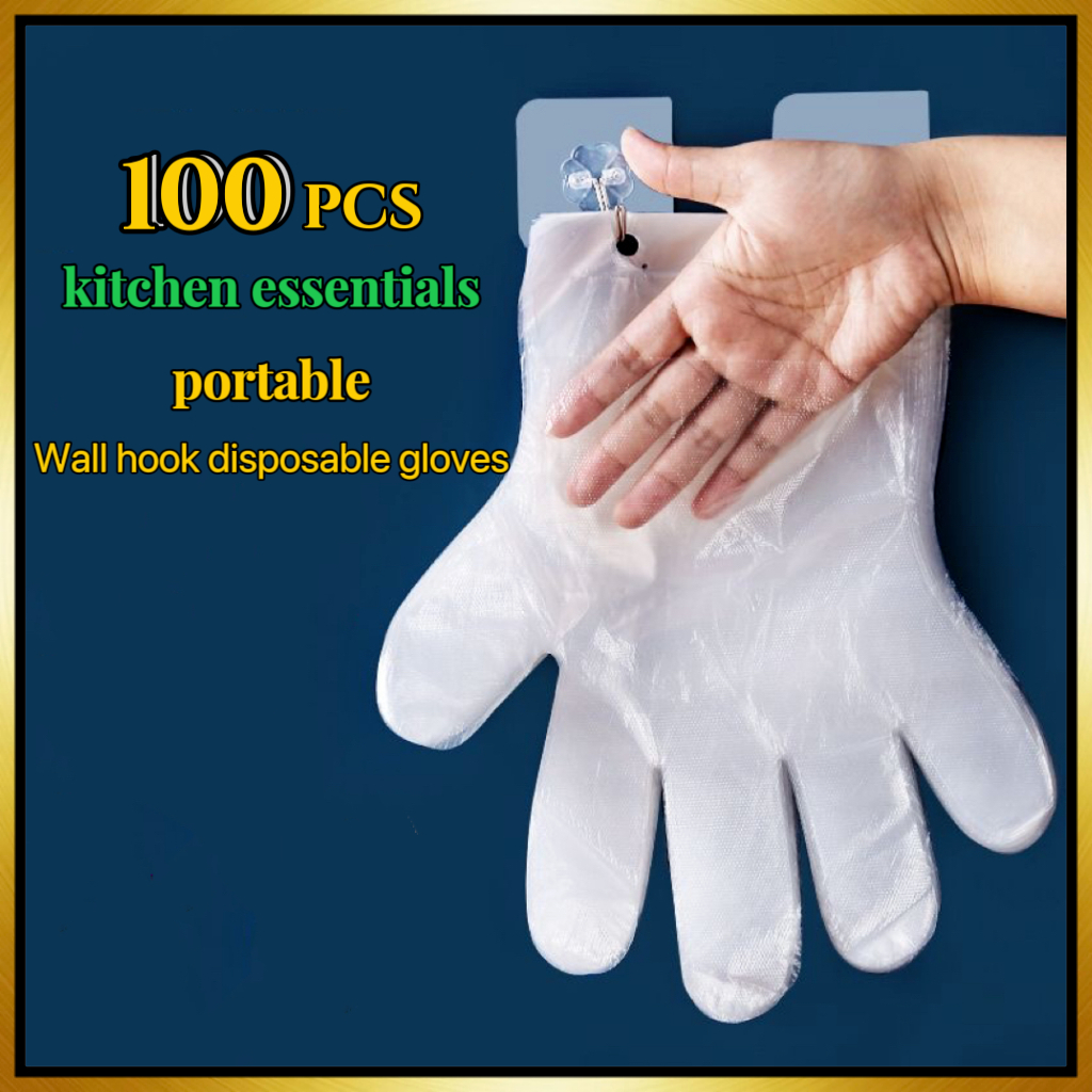 GUANHUA New Design 100 Pieces Hook Set Handy Disposable Gloves Kitchen  Plastic Gloves Latex Free Food Safety Gloves For Cooking Clean Grill