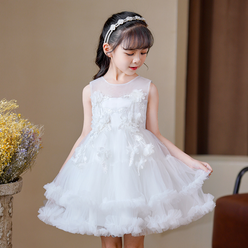 Flower Girls Dress Sleeveless Fluffy Lace Short Dresses For