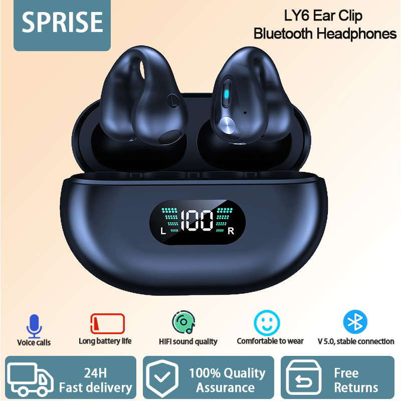 SPRISE Clip-On-Ear Wireless Bluetooth Earphone With LED Noise ...