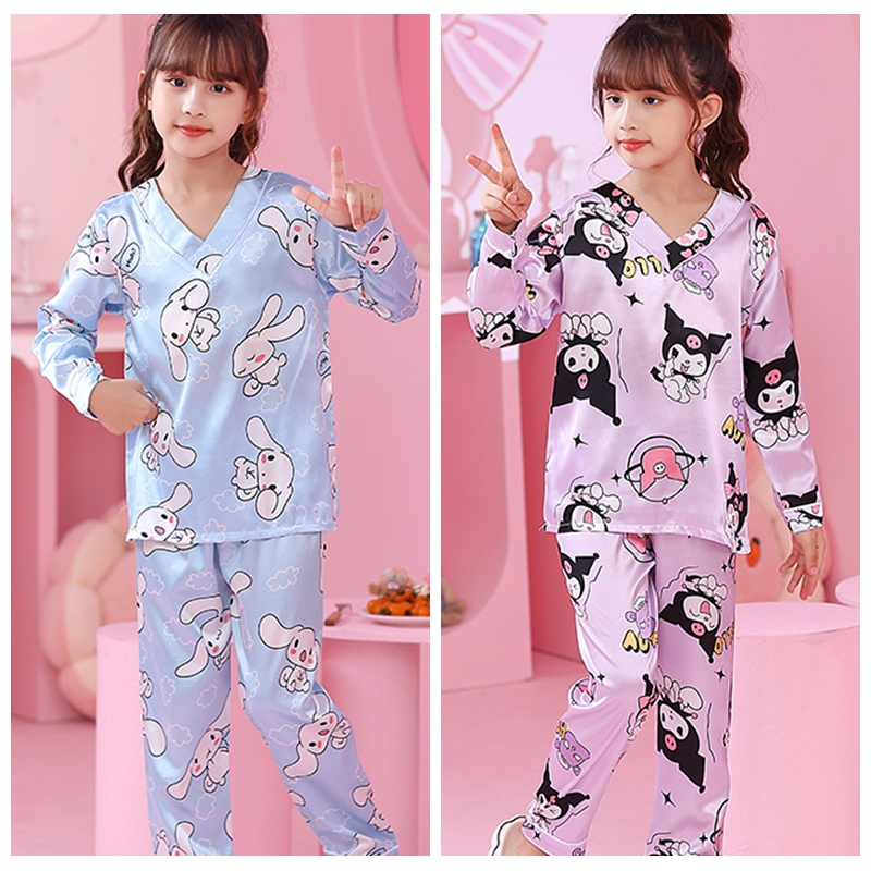 Kids Pyjamas Cute Kuromi Long Sleeve Sleepwear Cartoon Printing V-Neck ...