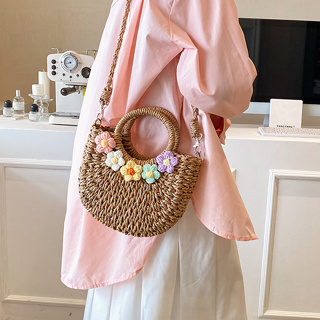 Half-Round Woven Straw Bag, Women's Summer Crossbody Bag, Casual Beach  Handbag For Holiday straw bag Half-Round Rattan Woven Straw Bag, Simple  Summer Beach Handbag, Women's Knitted Crossbody Bag