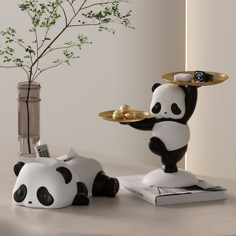 Qike Creative Panda Coffee Table Decoration Practical Tissue Box Storage Modern Light Luxury High-End Living Room Entrance Home Decoration