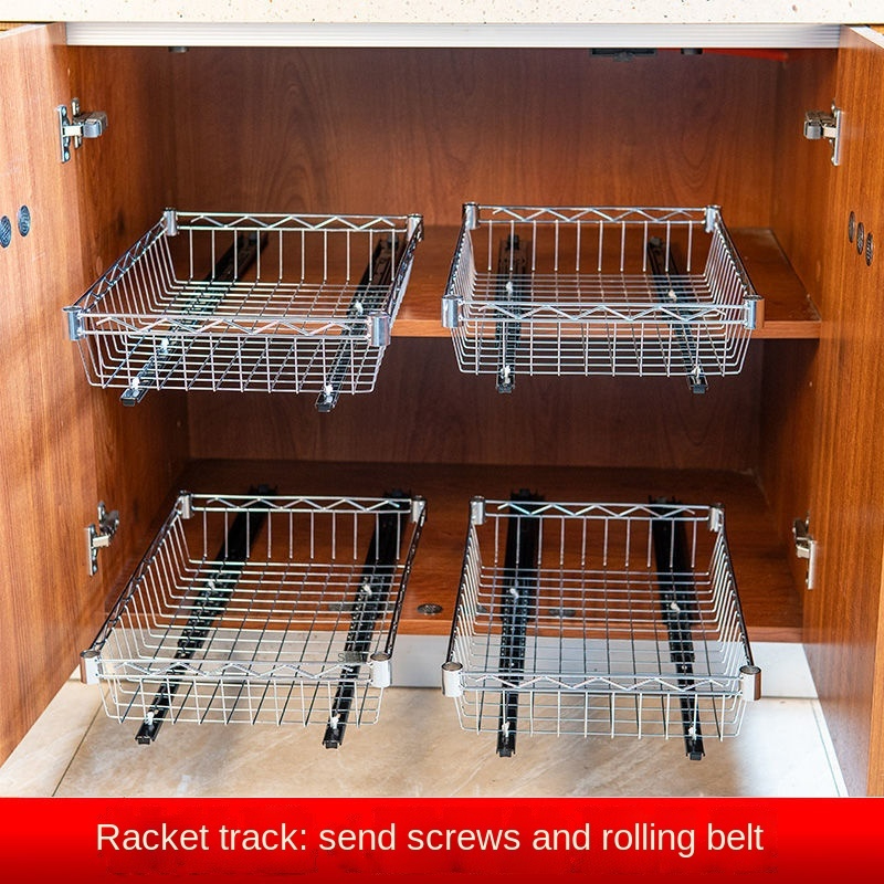 kitchen drawer organiser Kitchen Basket Storage Shelf Pull Out