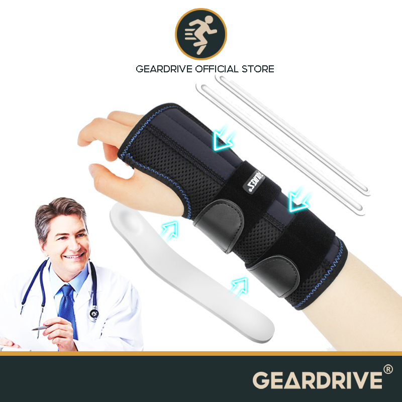 GEARDRIVE Wrist Brace with Splints for Hand Carpal Tunnel, Adjustable Day Night Wrist Brace for