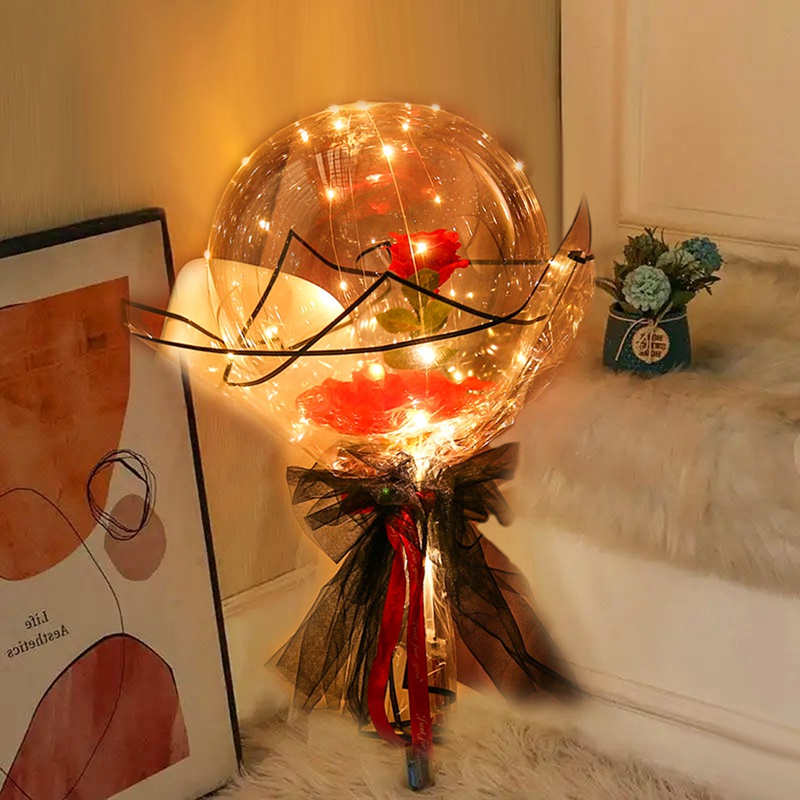 LED Luminous Rose Bobo Ball Balloon Bouquet Lighting Heart Rose Bobo