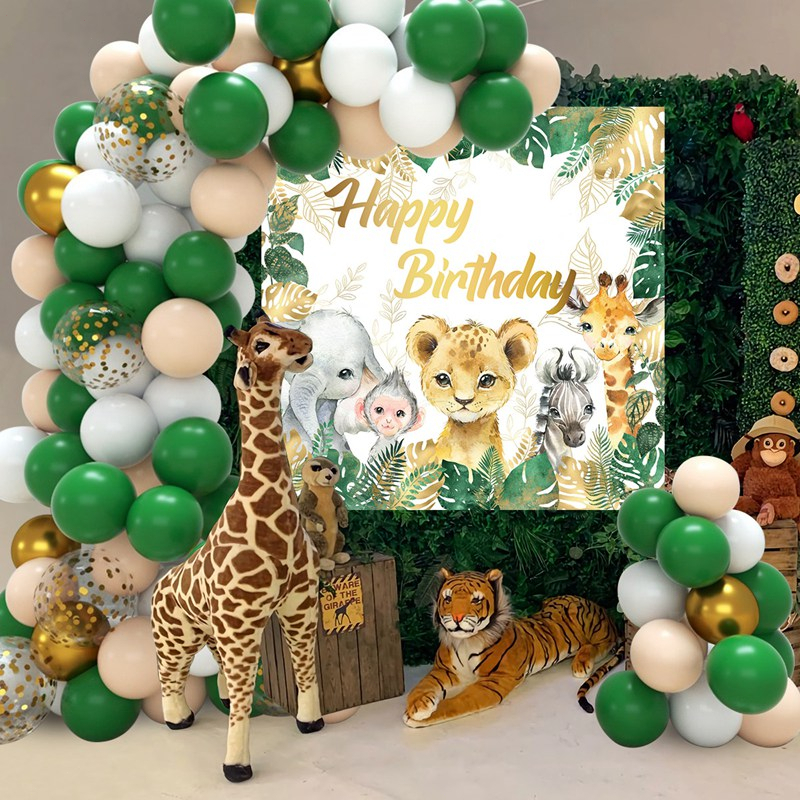 Safari Cartoon Balloons and Backdrop Birthday Decoration Set Jungle ...