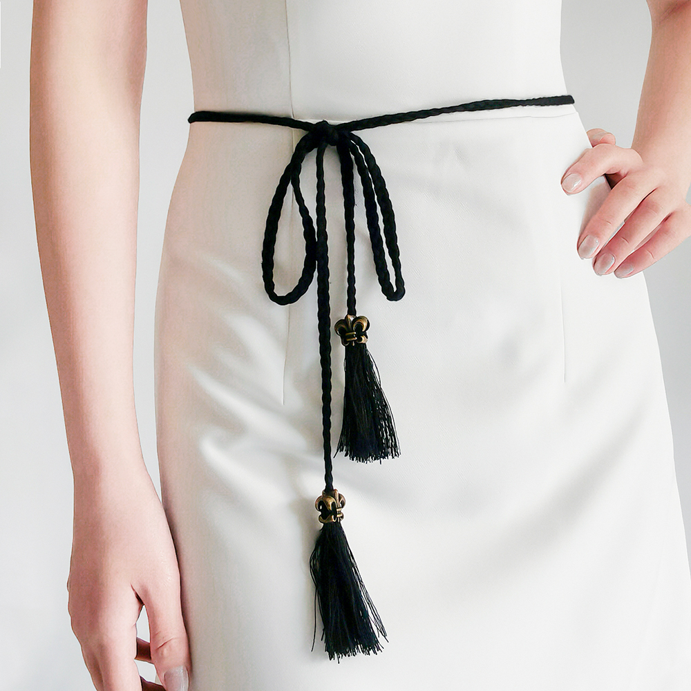 Skinny Tassel Belts, Rope Belt Women Tassel Braided Waist Belt Ladies Thin  Belts Braided Dress Belt Boho Belt Fashion Woven Tassel Belt