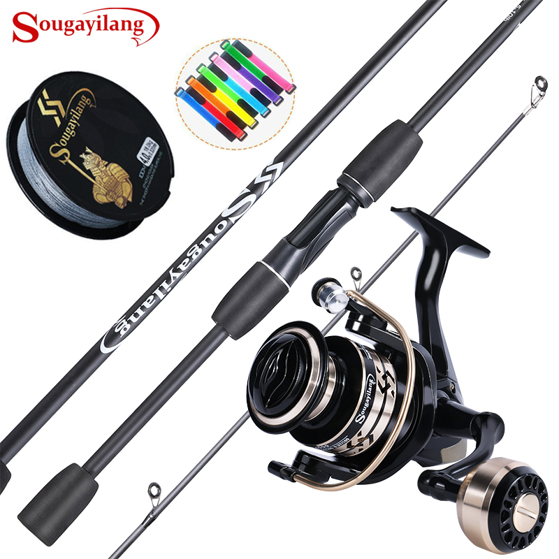 Sougayilang Fishing Rod Reel Set 1.8M Carbon Spinning Rod 10003000