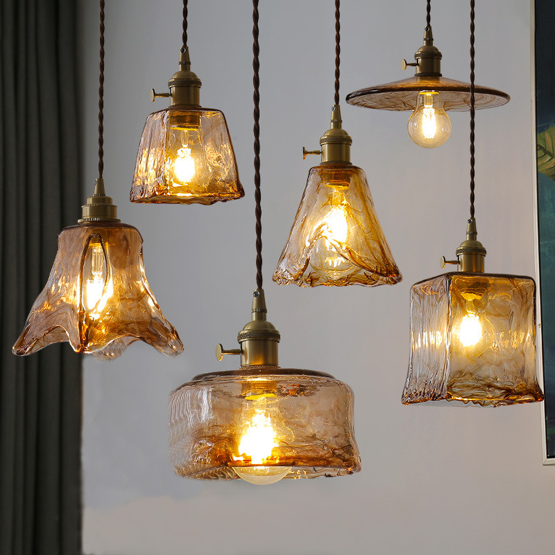 CIMI Droplights Pendant Light Ceiling Light Japanese Style Vintage Brass Glass Chandelier E27 Dining Light Kitchen Hanging Lamp Shopee Singapore